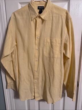 Claiborne Men's Pale Yellow Long-Sleeve Button-Down Shirt